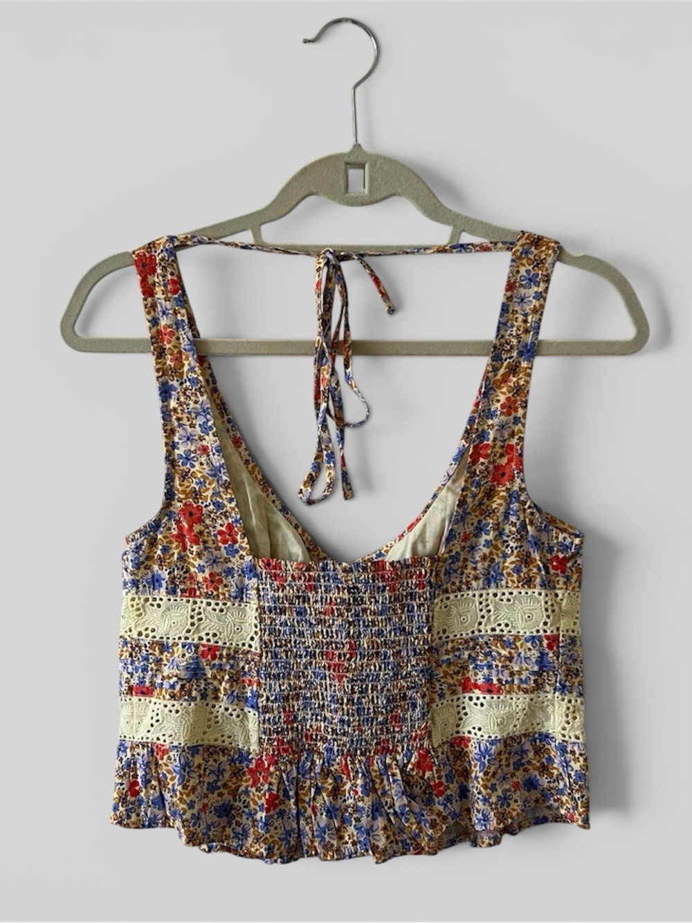 NWT Free People Kiana Floral Eyelet Peplum Tank Smocked Boho Top Small - Picture 11 of 16